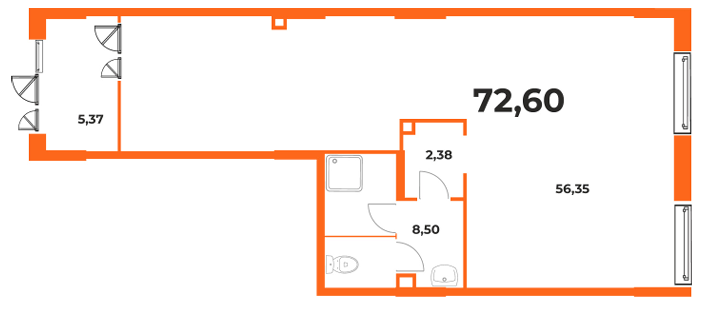 План помещения 72,6 м²